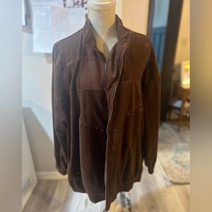 Vintage Blast Jacket Brown Velour Full Zip Patched Long Sleeve Size 2X